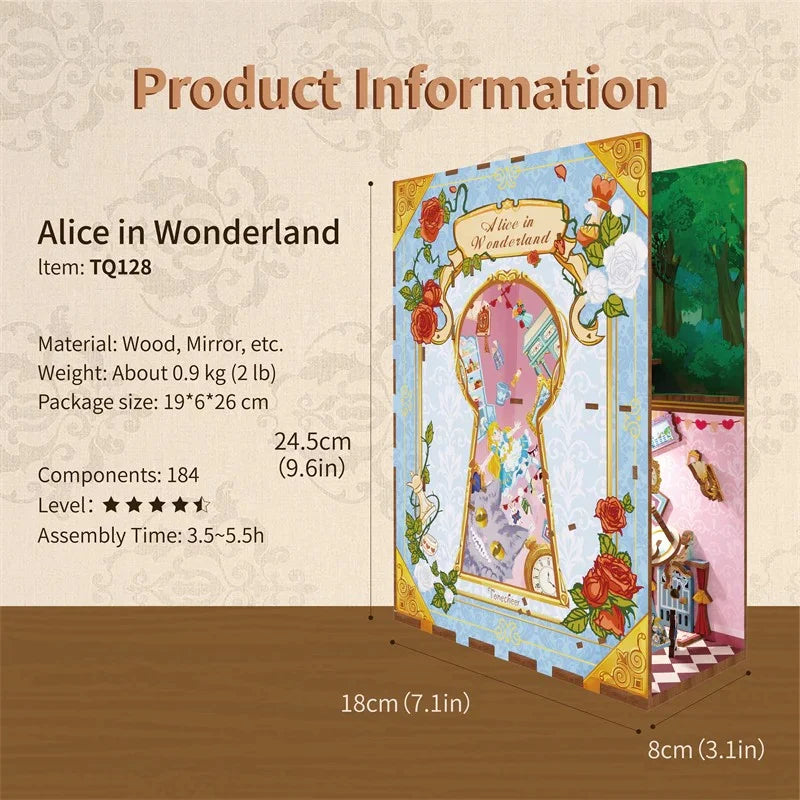 BOOK NOOK KIT - DIY- Alice in Wonderland - 184pcs + LED Light