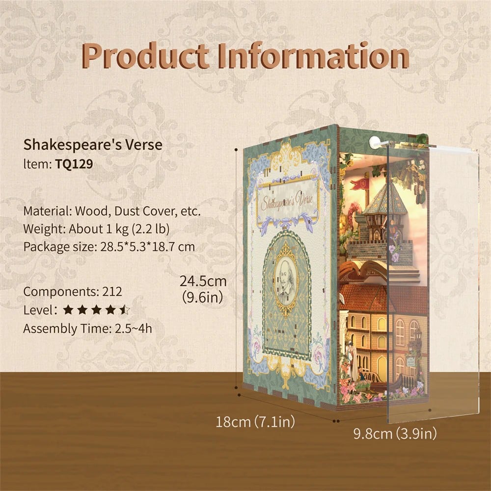 BOOK NOOK KIT - DIY- Shakespeare's Verse - 212pcs + LED Light