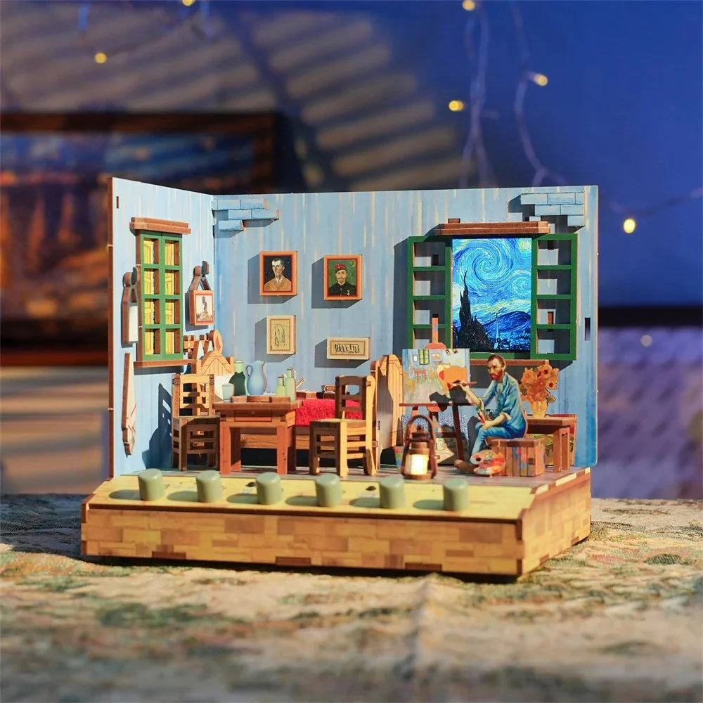 BOOK NOOK KIT - DIY- Vincent's Bedroom - 143pcs + LED Light
