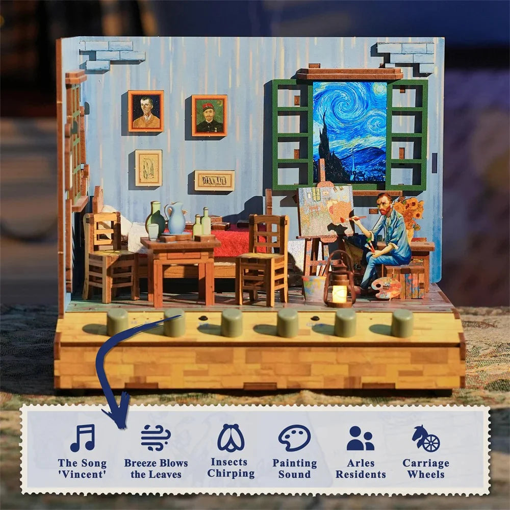 BOOK NOOK KIT - DIY- Vincent's Bedroom - 143pcs + LED Light