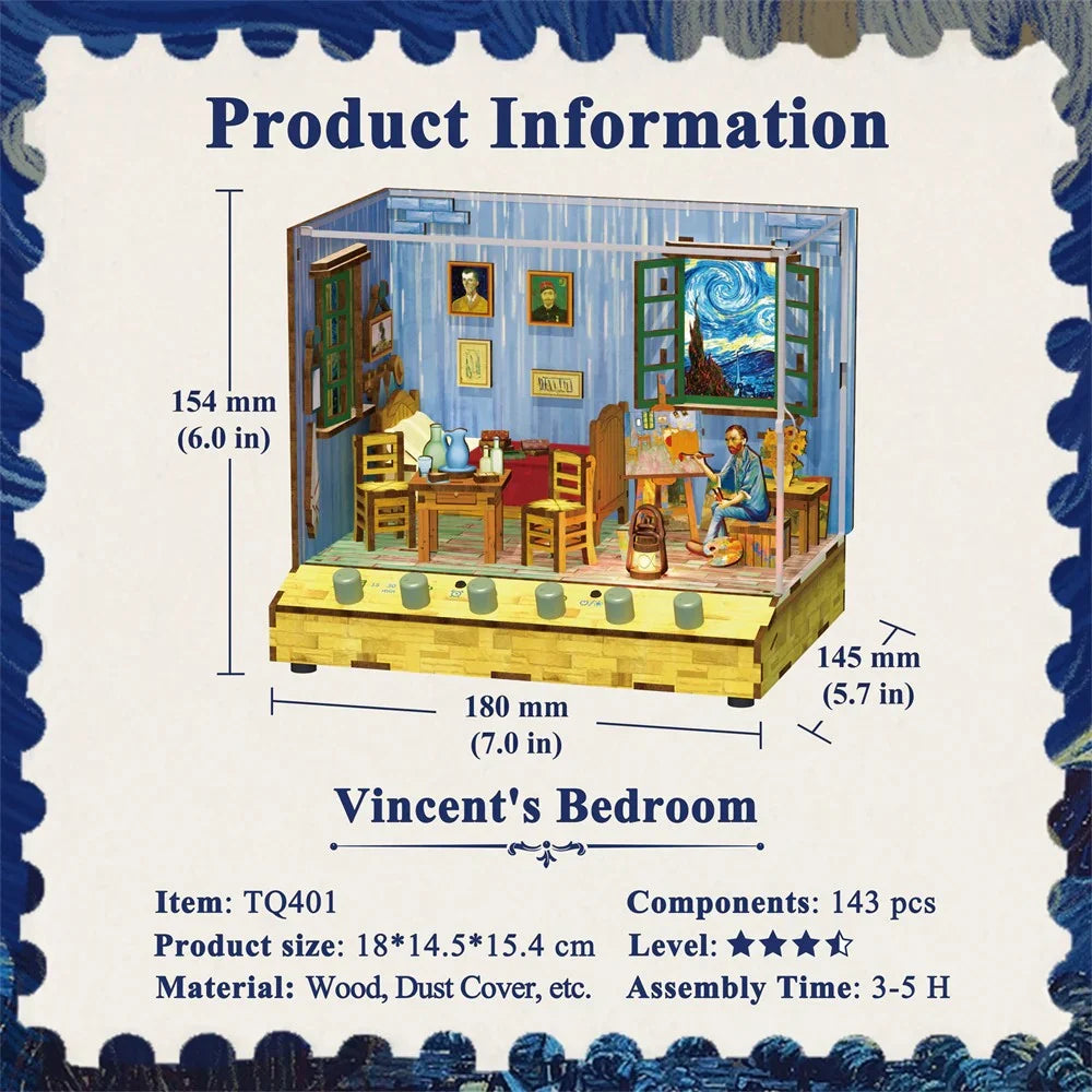 BOOK NOOK KIT - DIY- Vincent's Bedroom - 143pcs + LED Light