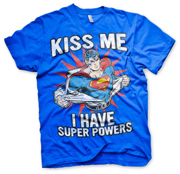 SUPERMAN - T-Shirt Kiss Me I Have Super Powers - Blue (XXL)