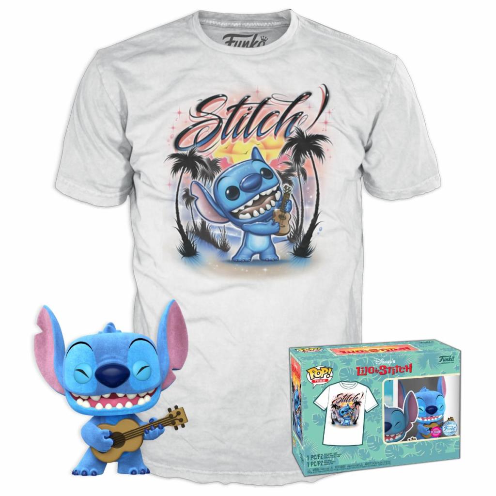DISNEY - POP N° 1044 - Ukelele Stitch (FLOCKED) + Tee (S)