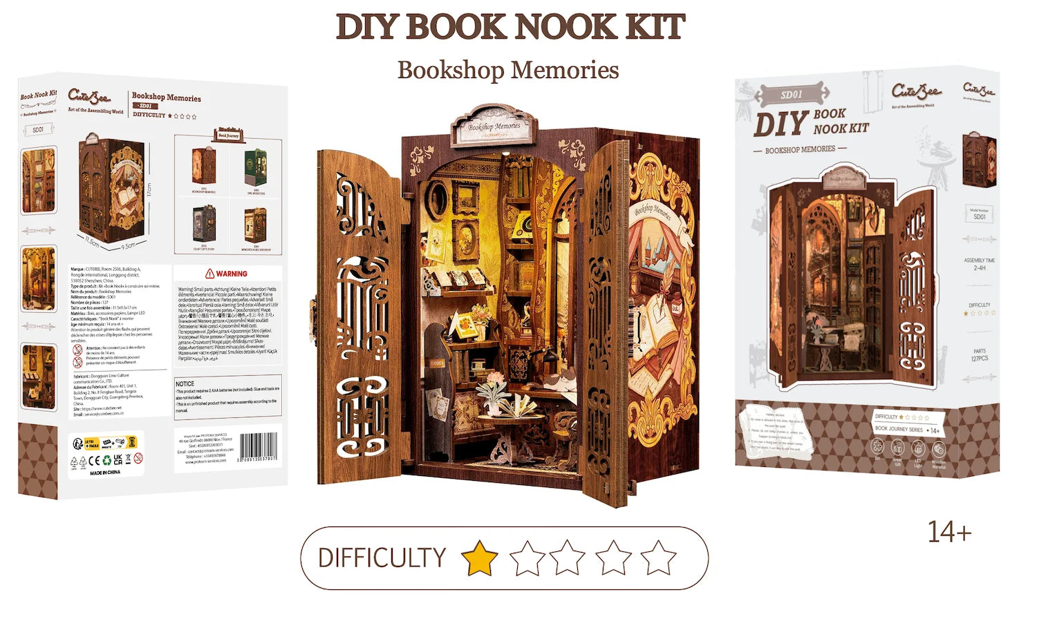 BOOK NOOK KIT - DIY - Memories Bookshop - 127pc + LED Light