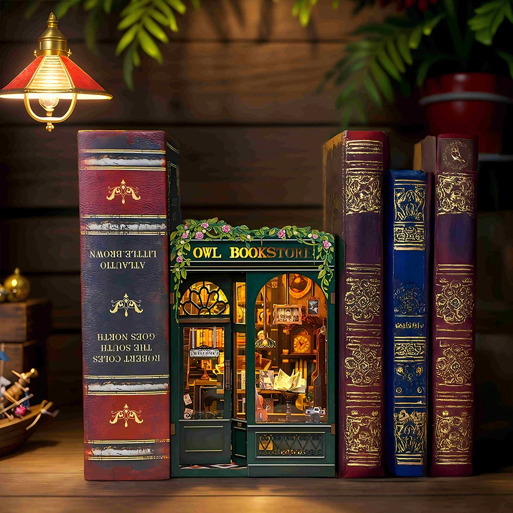 BOOK NOOK KIT - DIY - Owl Bookstore - 139pc + LED Light