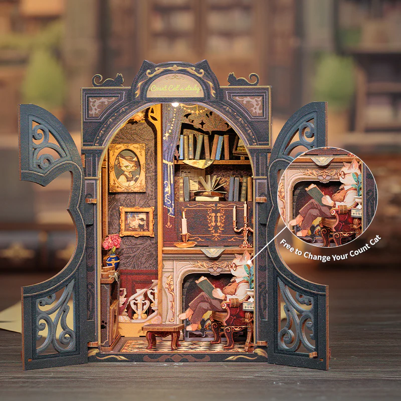 BOOK NOOK KIT - DIY - Count Cat's Study - 108pc + LED Light