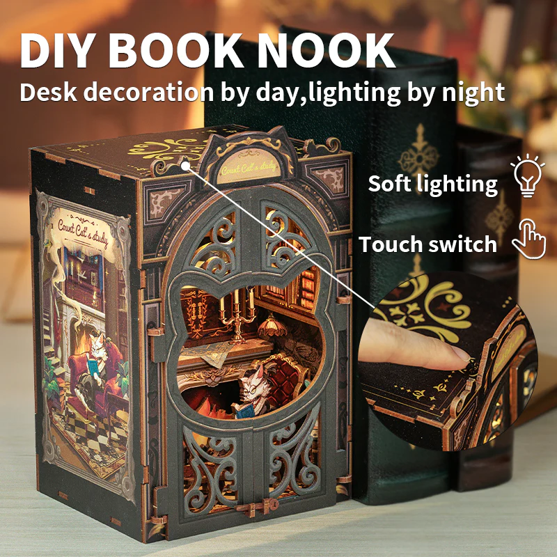 BOOK NOOK KIT - DIY - Count Cat's Study - 108pc + LED Light