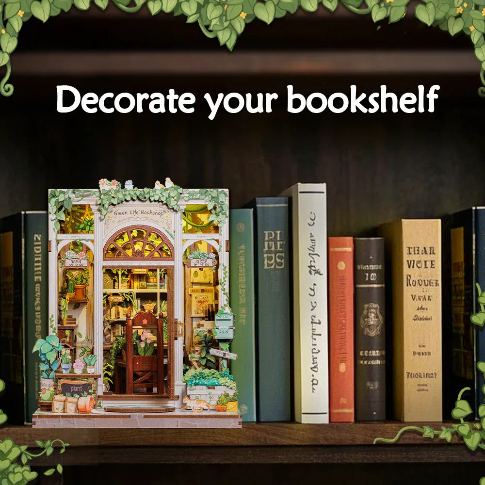 MINIATURE HOUSE - DIY - Green Life Bookshop - 196pc + LED Light