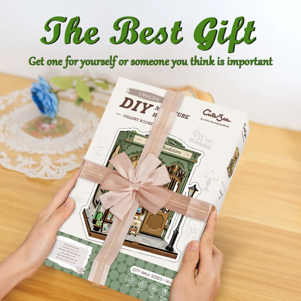 MINIATURE HOUSE - DIY- Gallery Bookstore - 246pc + LED Light