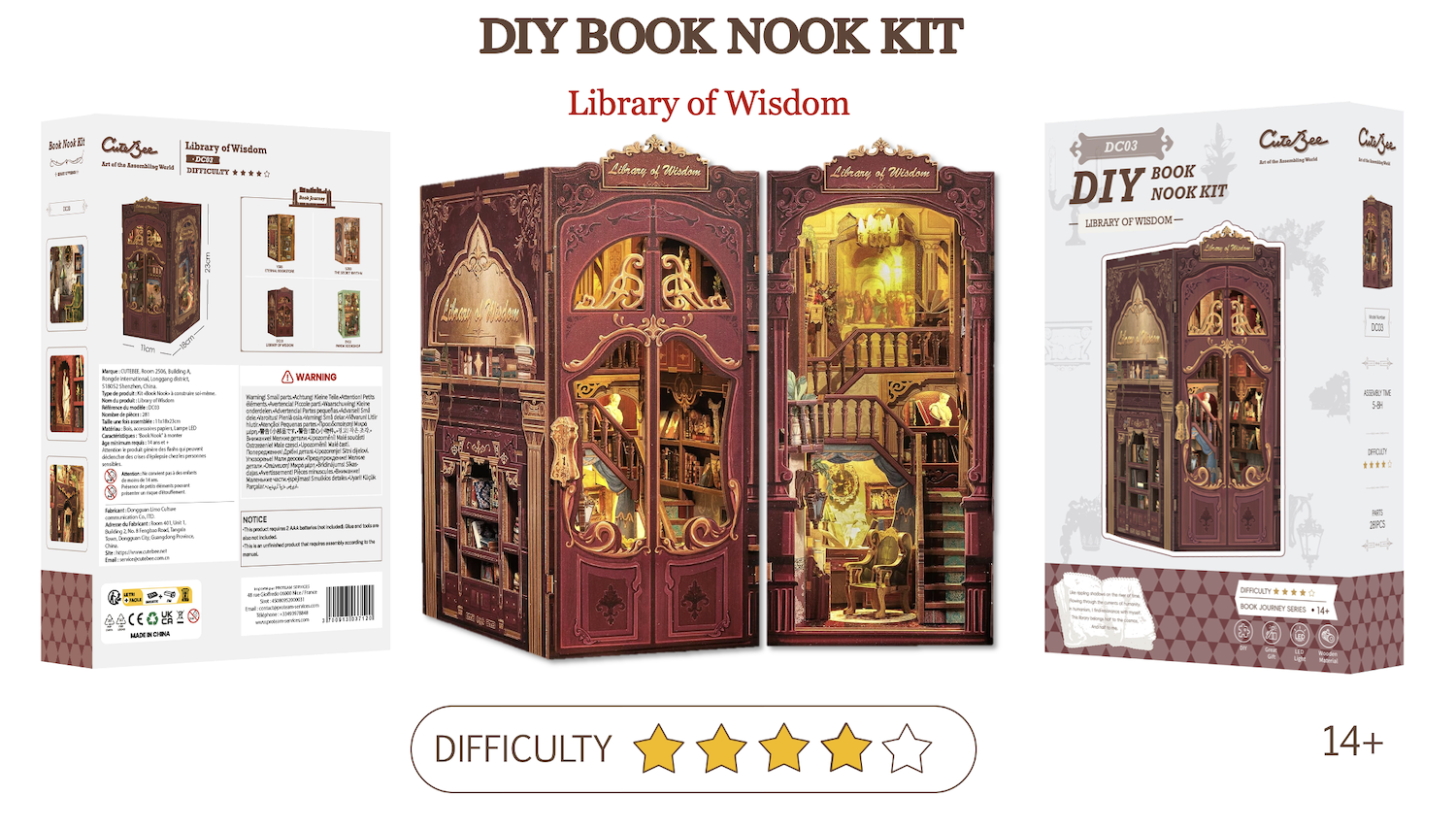 BOOK NOOK KIT - DIY - Library of Wisdom - 281pc + LED Light