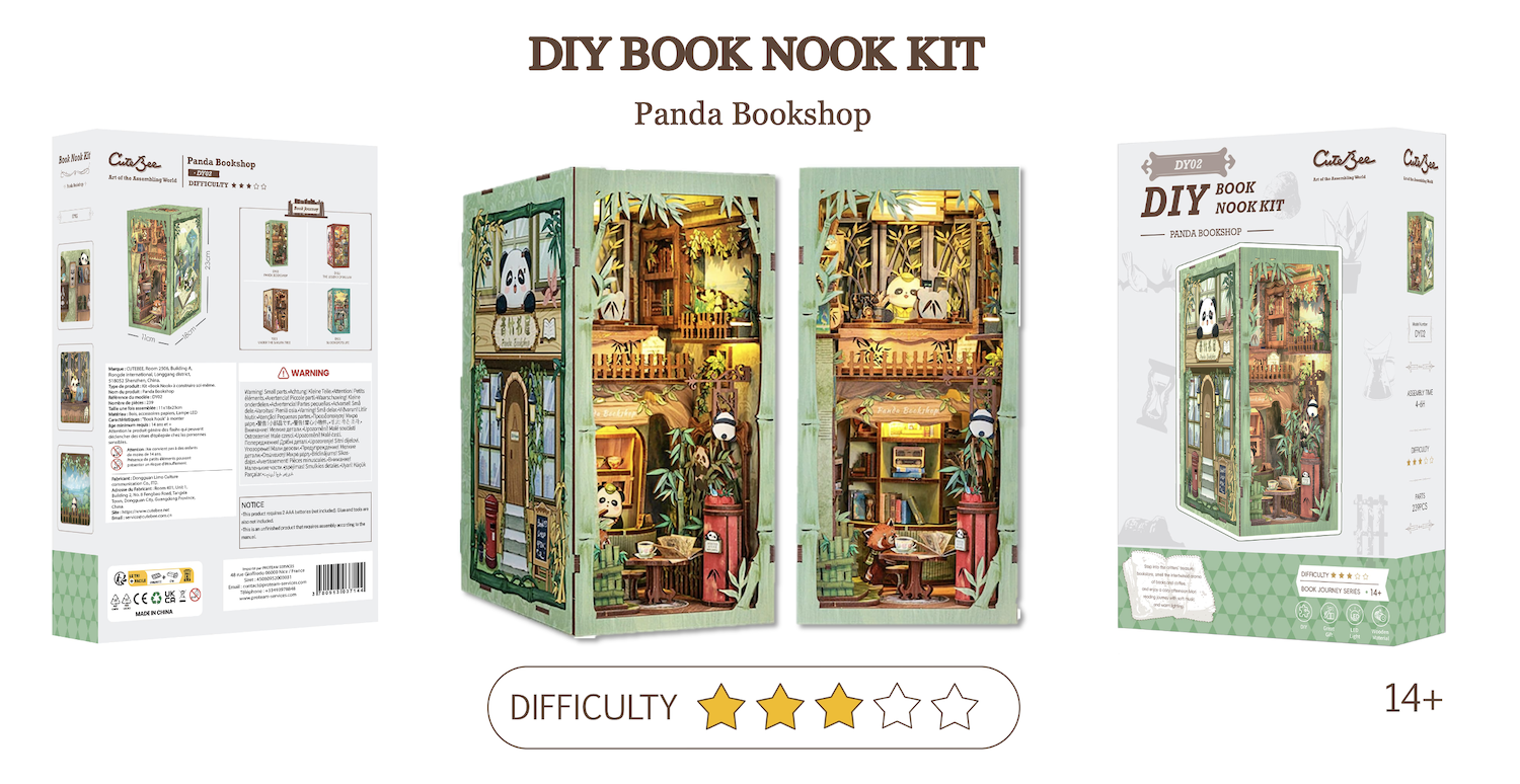 BOOK NOOK KIT - DIY - Panda Bookshop - 244pc + LED Light