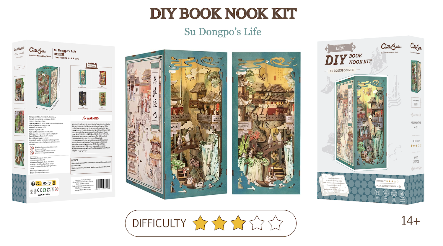 BOOK NOOK KIT - DIY - Su Dongpo's Life - 280pc + LED Light