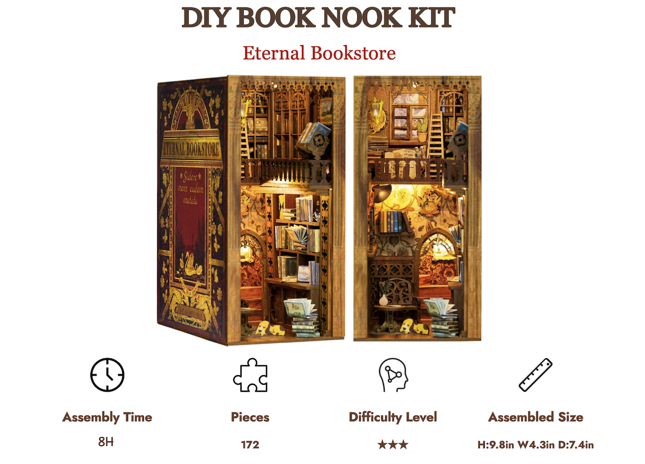BOOK NOOK KIT - DIY - Eternal Bookstore - 172pc + LED Light