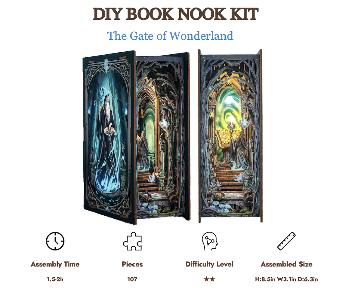 BOOK NOOK KIT - DIY - The Gate of Wonderland - 107pc + LED Light