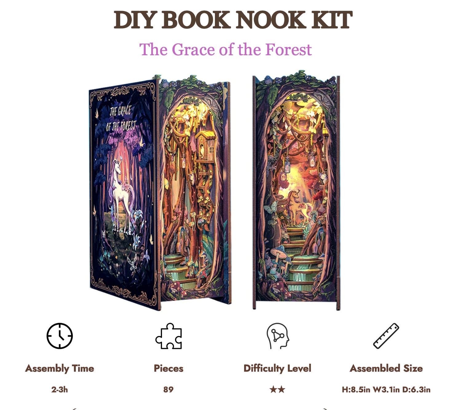 BOOK NOOK KIT - DIY - The Grace of the Forest - 89pc + LED Light