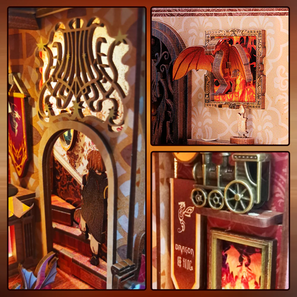 BOOK NOOK KIT - DIY - Flame Common Room - 226pc + LED Light