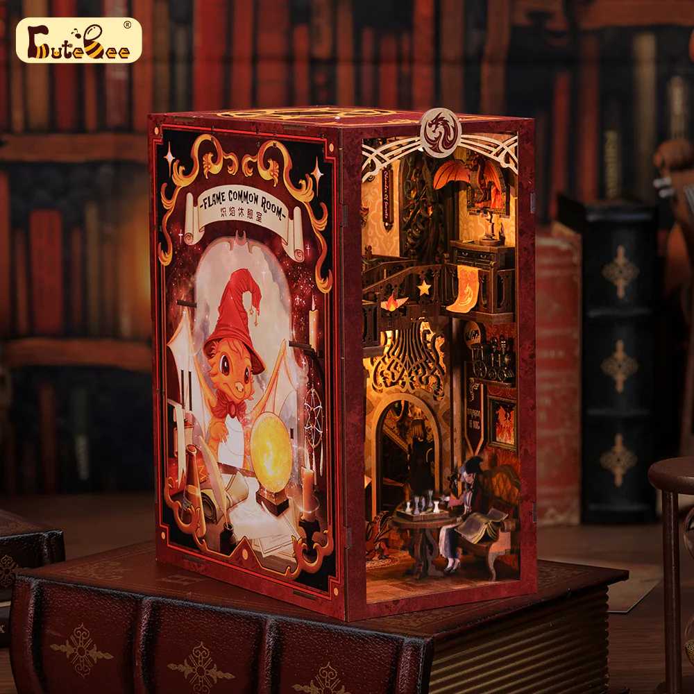 BOOK NOOK KIT - DIY - Flame Common Room - 226pc + LED Light
