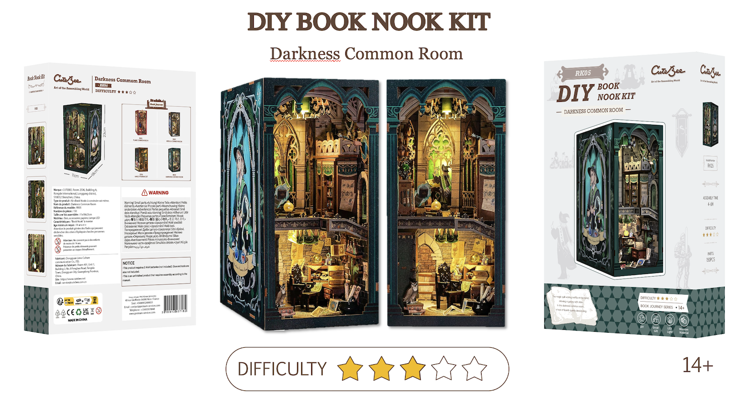 BOOK NOOK KIT - DIY - Darkness Common Room - 150pc + LED Light