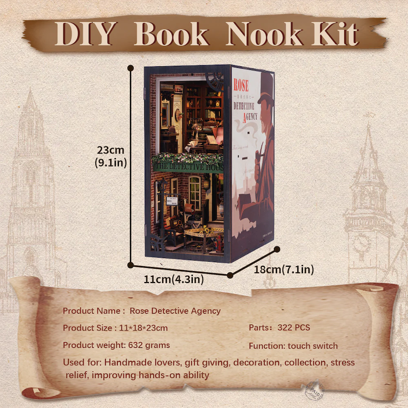 BOOK NOOK KIT - DIY - Rose Detective Agency - 322pc + LED Light