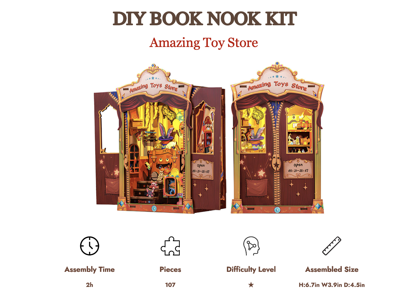 BOOK NOOK KIT - DIY - Amazing Toy Store - 107pc + LED Light