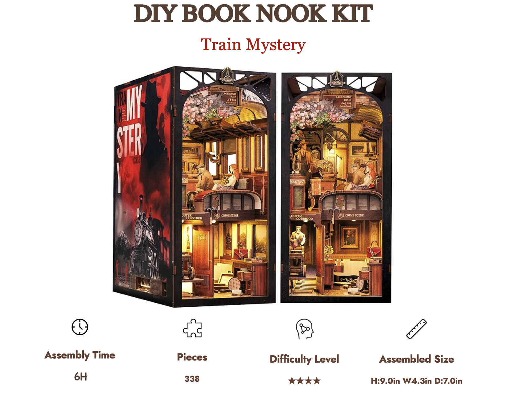BOOK NOOK KIT - DIY - Mystery Train - 338pc + LED Light
