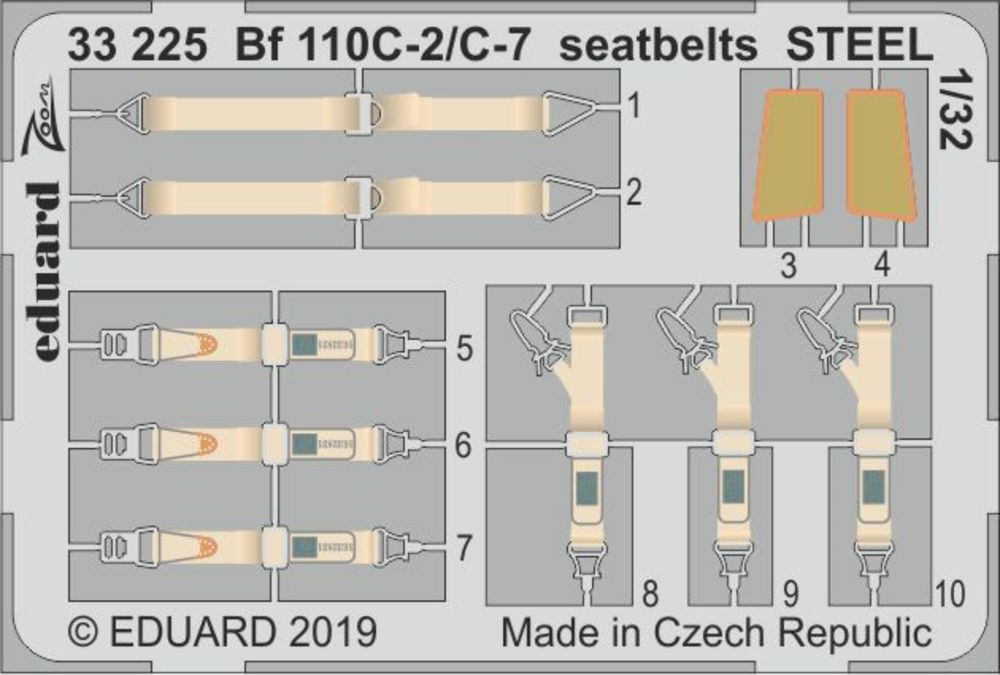 Bf 110C-2/C-7 seatbelts STEEL for Revell