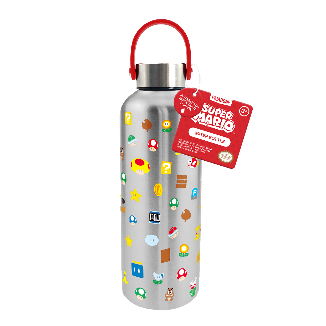 SUPER MARIO - Symbols - Metal Water Bottle with Carry Loop - 500ml