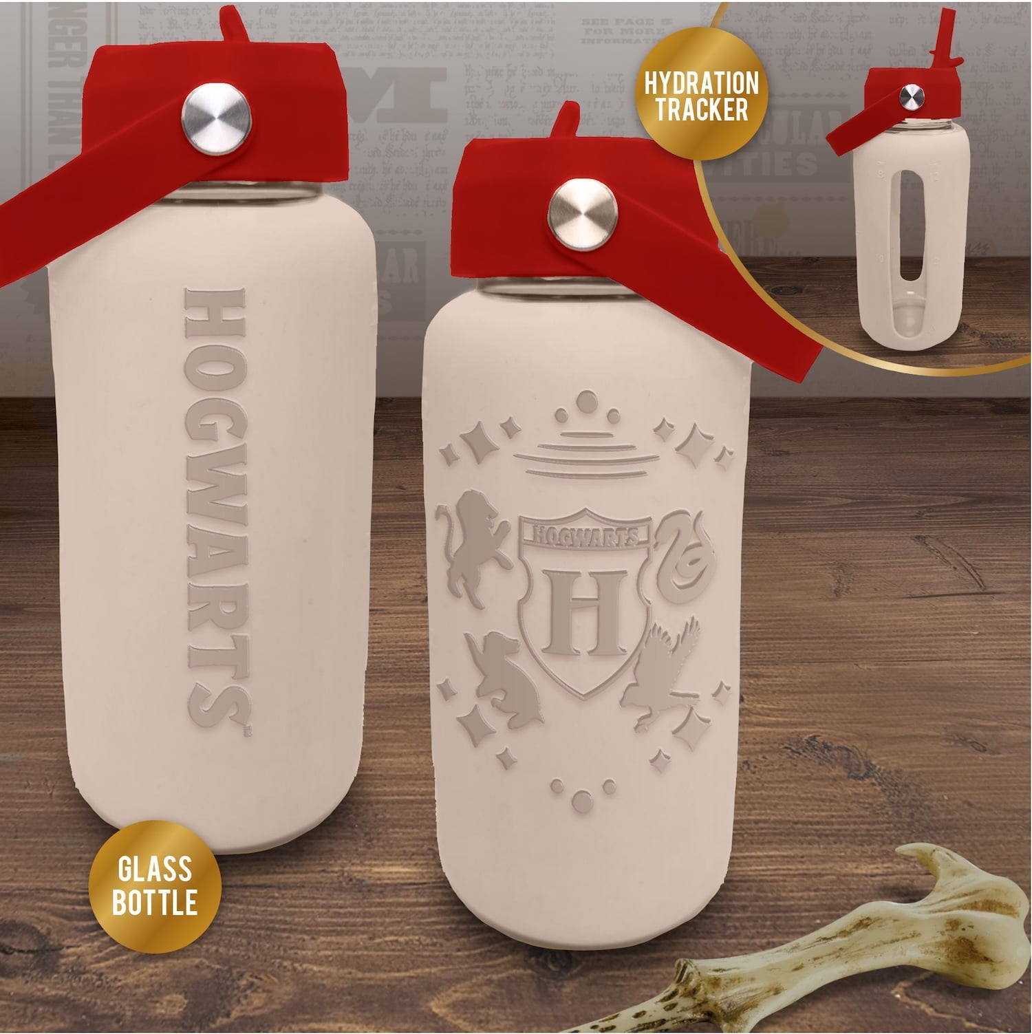 HARRY POTTER - Hodgwarts - Glass Water Bottle with Silicon Sleeve 27oz