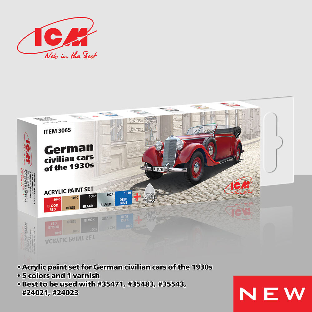 Acrylic Paint Set for  German civilian cars of the 1930s  6 x12 ml