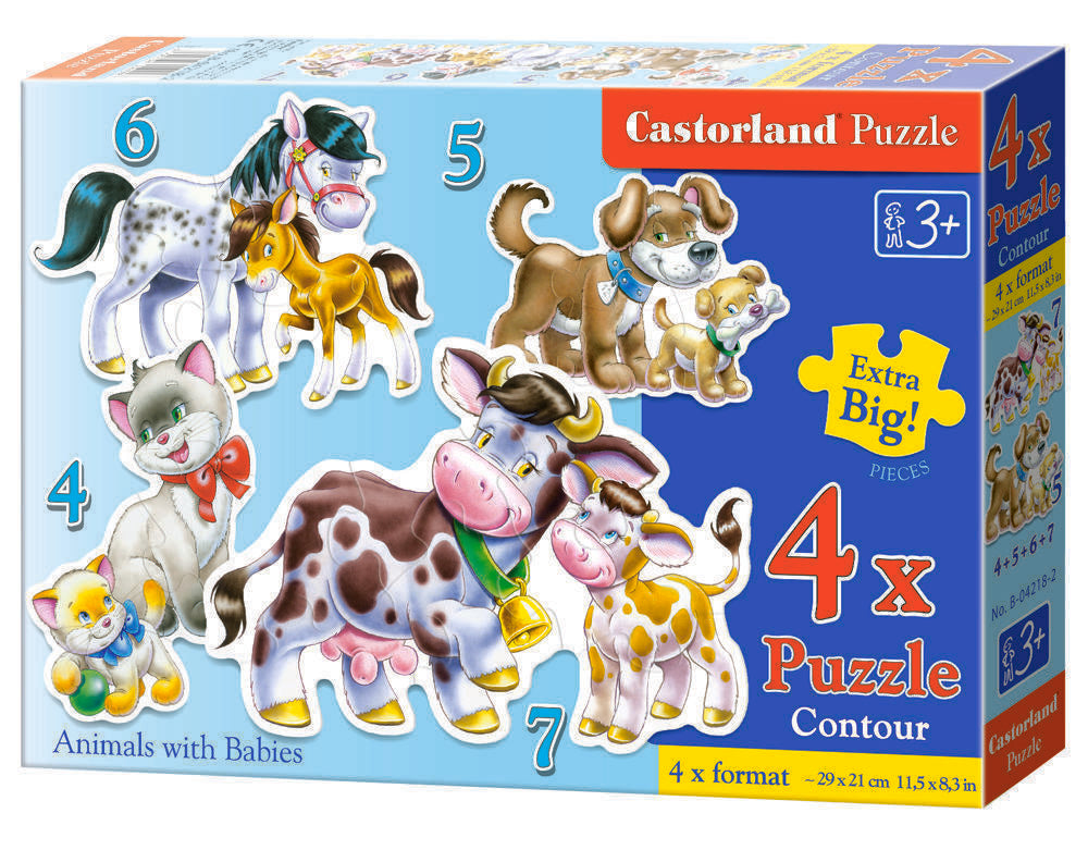 Animals with Babies, 4x Puzzle (4+5+6+7)