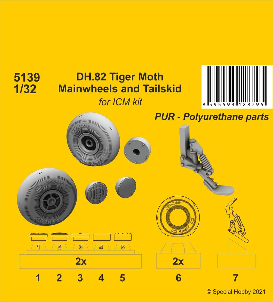 DH.82 Tiger Moth Mainwheels and Tailskid (ICM kit)"