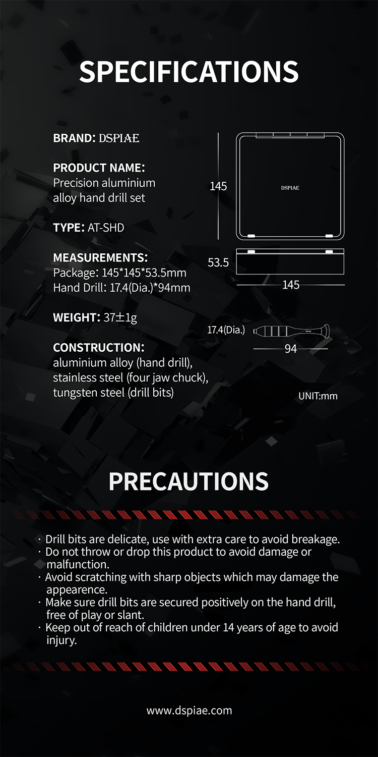 Dspiae AT-SHD Aluminum Alloy Hand Drill Set