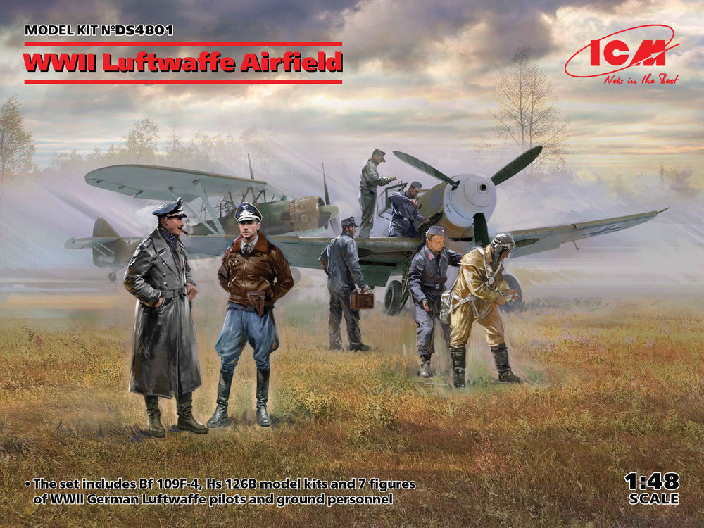 WWII Luftwaffe Airfield(MesserschmittBf109F-4,Hs126B-1,Pilot,Ground Pers(7 fig