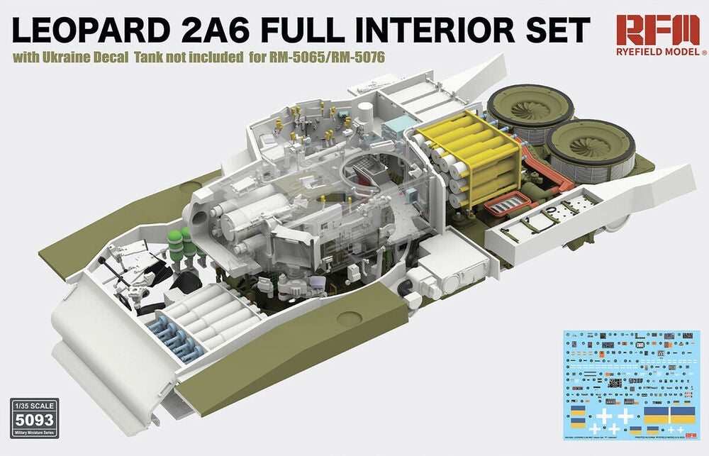 Leopard 2A6 Full Interior Set with Ukraine Decal for RFM-5065/76 (Tank Not included)