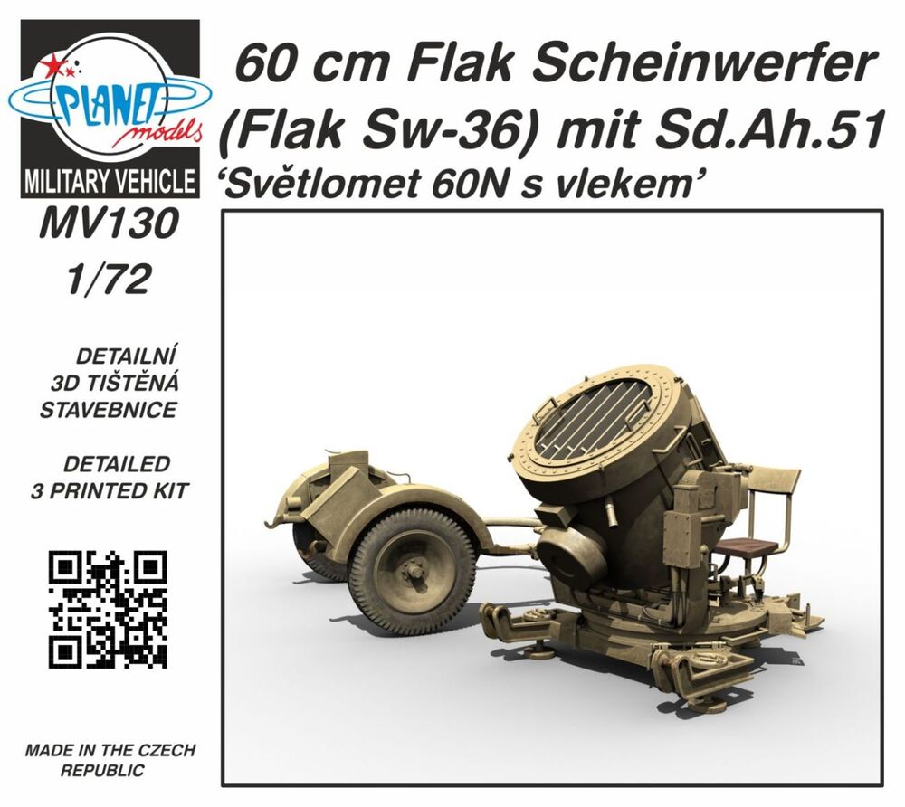 60 cm Flak Scheinwerfer (Flak Sw-36) mit Sd.Ah.51 / Sv?tlomet 60N s vlekem 1/72