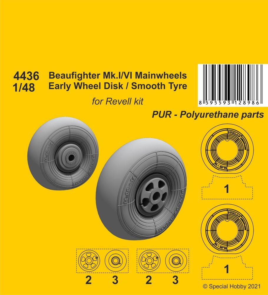 Beufighter Mk.I/VI Mainwheels - Early Wheel Hub / Smooth Tyre