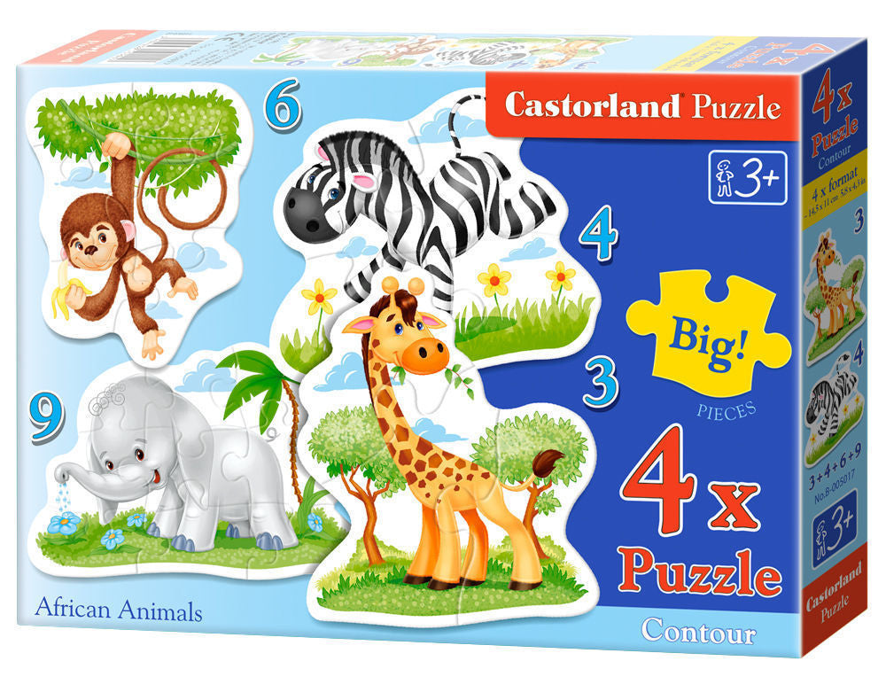 African Animals,4x Puzzle 3+4+6+9 Teile