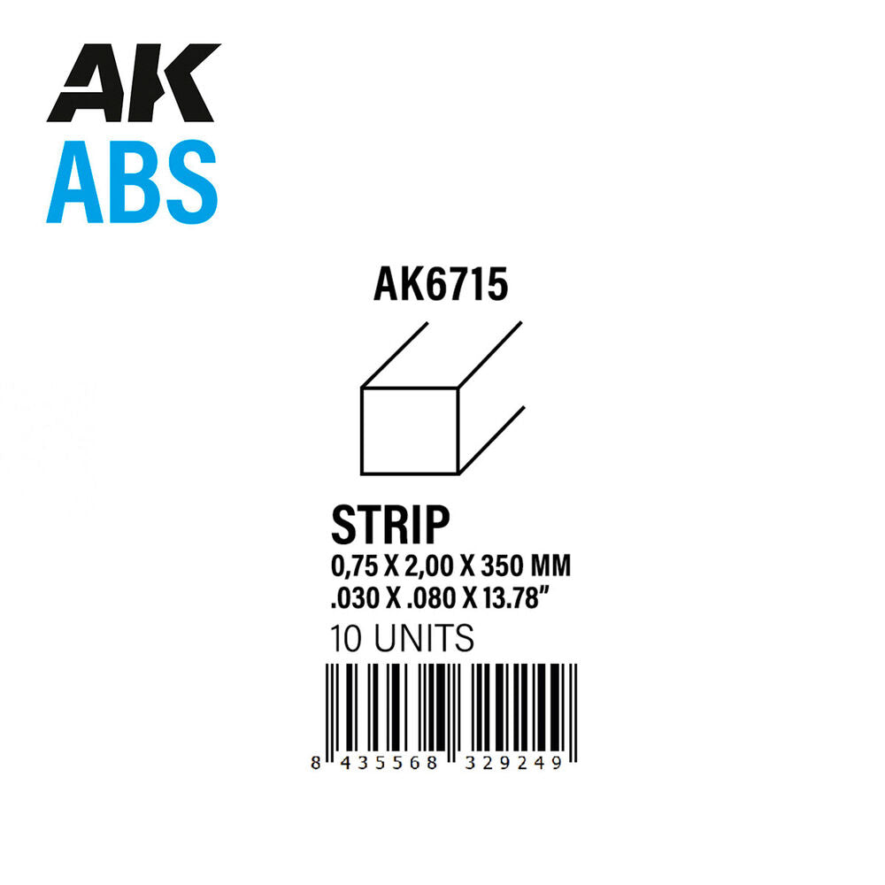 Strips 0.75 x 2.00 x 350mm - ABS STRIP