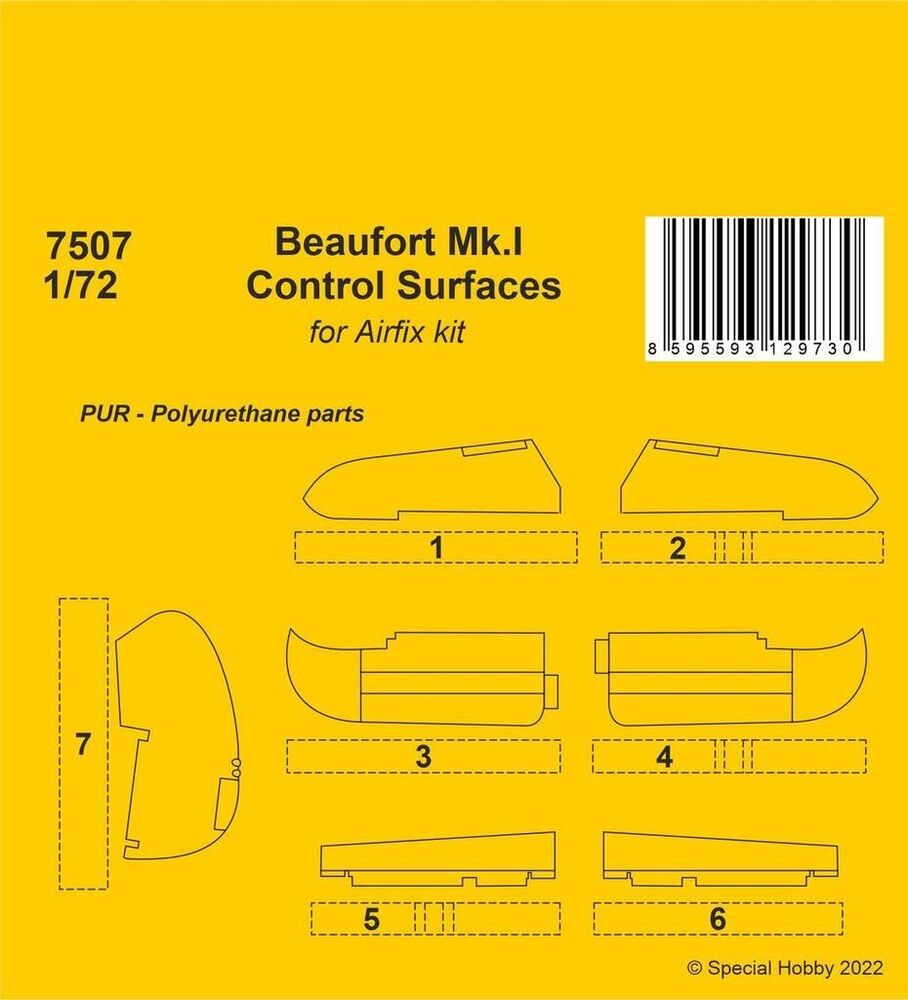 Beaufort Mk.I Control Surfaces 1/72 / for Airfix kit