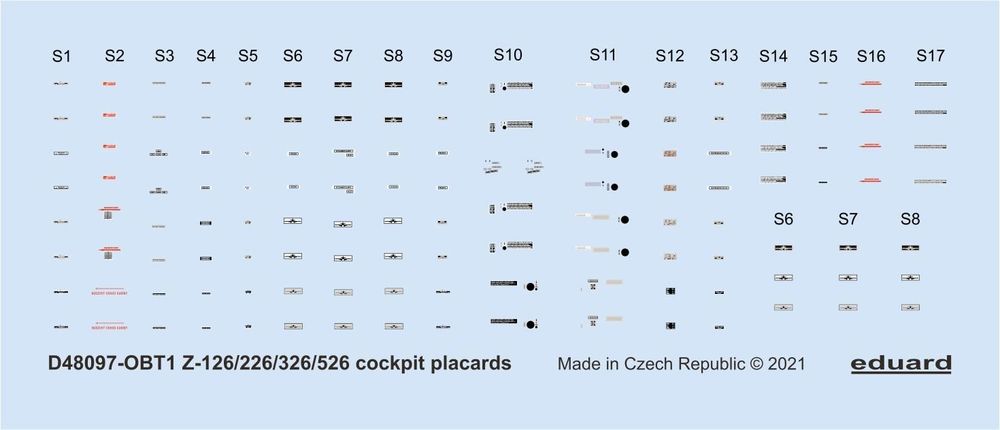 Z-126/226/326/526 cockpit placards 1/48 EDUARD