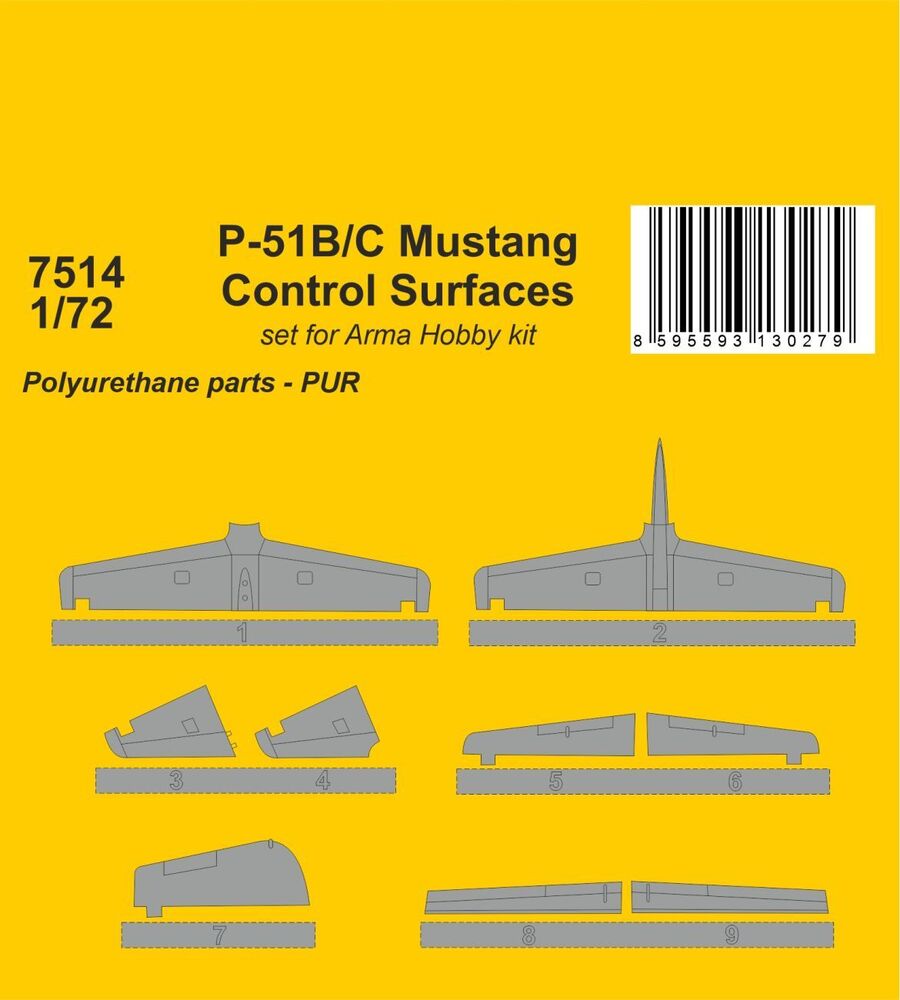 P-51B/C Mustang Control Surfaces 1/72 / for Arma Hobby kit