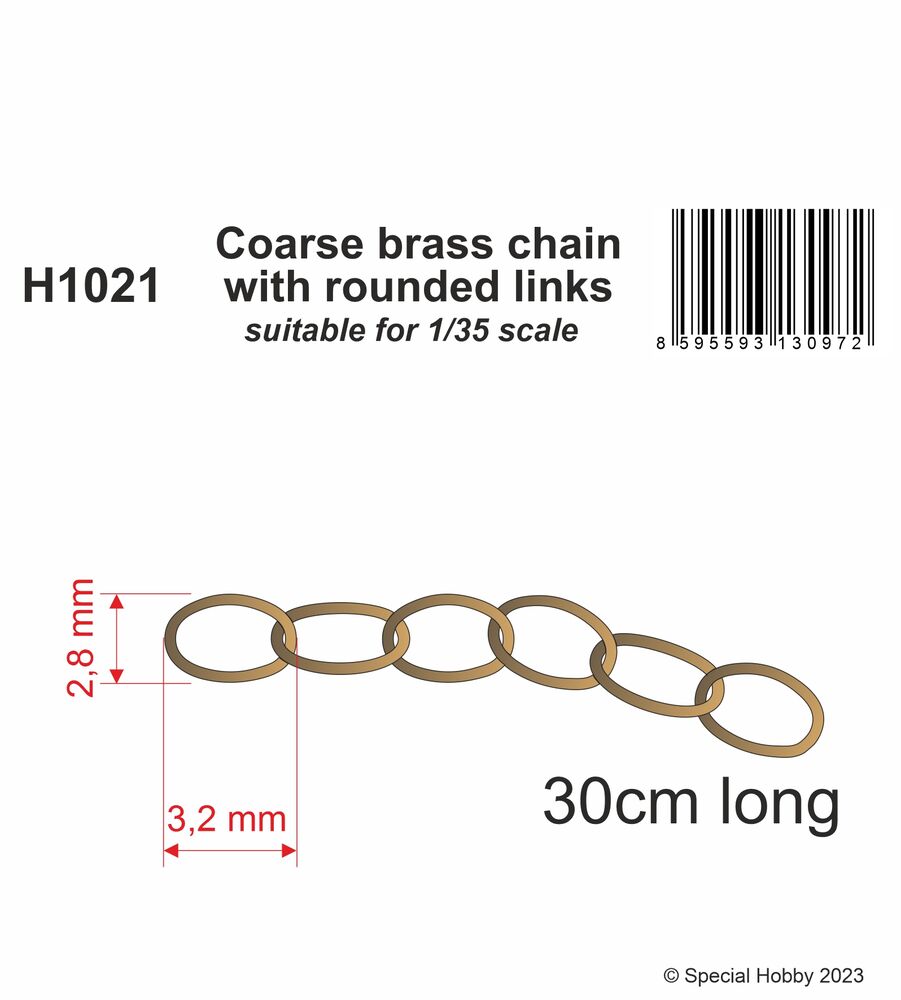 Coarse brass chain with rounded links - suitable for 1/35 scale