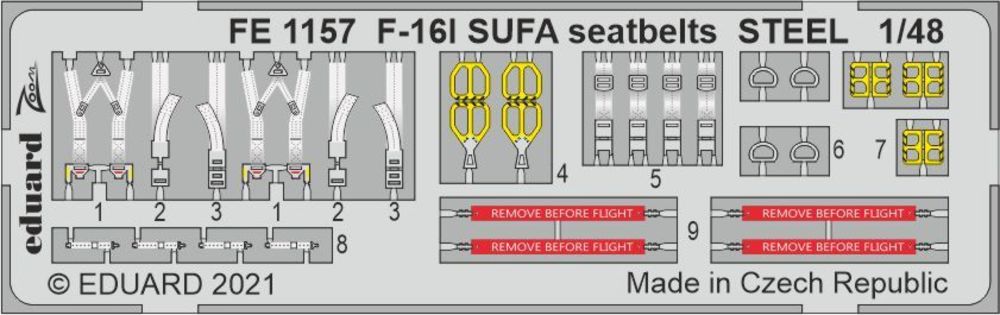 F-16I SUFA seatbelts STEEL 1/48 for KINETIC