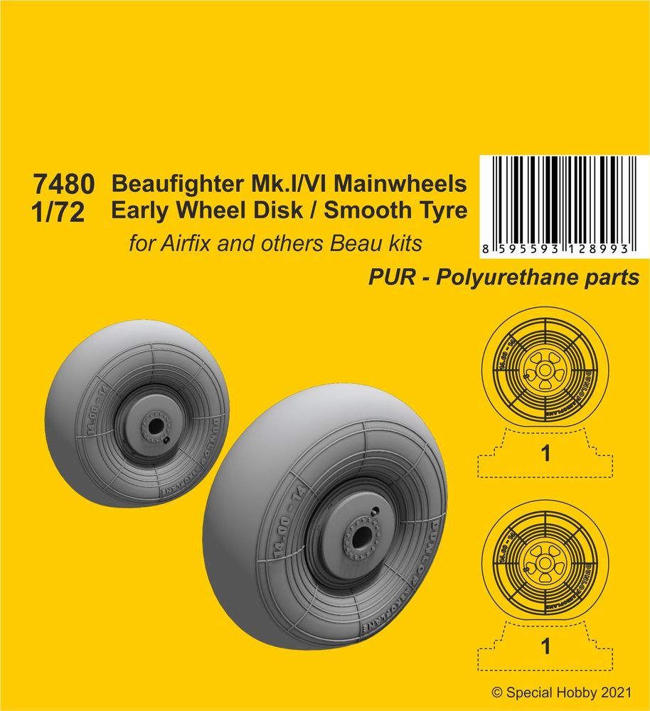 Beufighter Mk.I/VI Mainwheels - Early Wheel Hub / Smooth Tyre