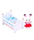 Sylvanian Families: Chocolate bunnies baby with baby cot figure 5 cm