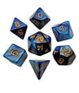 FanRoll Mini Dice Set Blue/Light Blue with Gold Numbers (7)