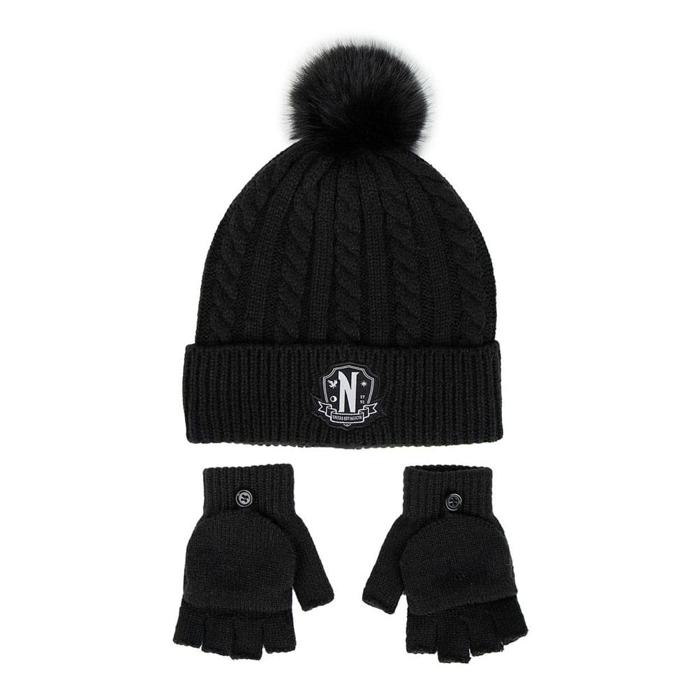 Wednesday Beanie & Gloves Set Nervermore