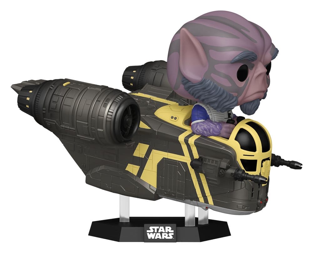 Star Wars: The Mandalorian and Grogu POP! Rides Deluxe Vinyl Bobblehead Figure Zeb Orrelios in the Razor Crest 9 cm