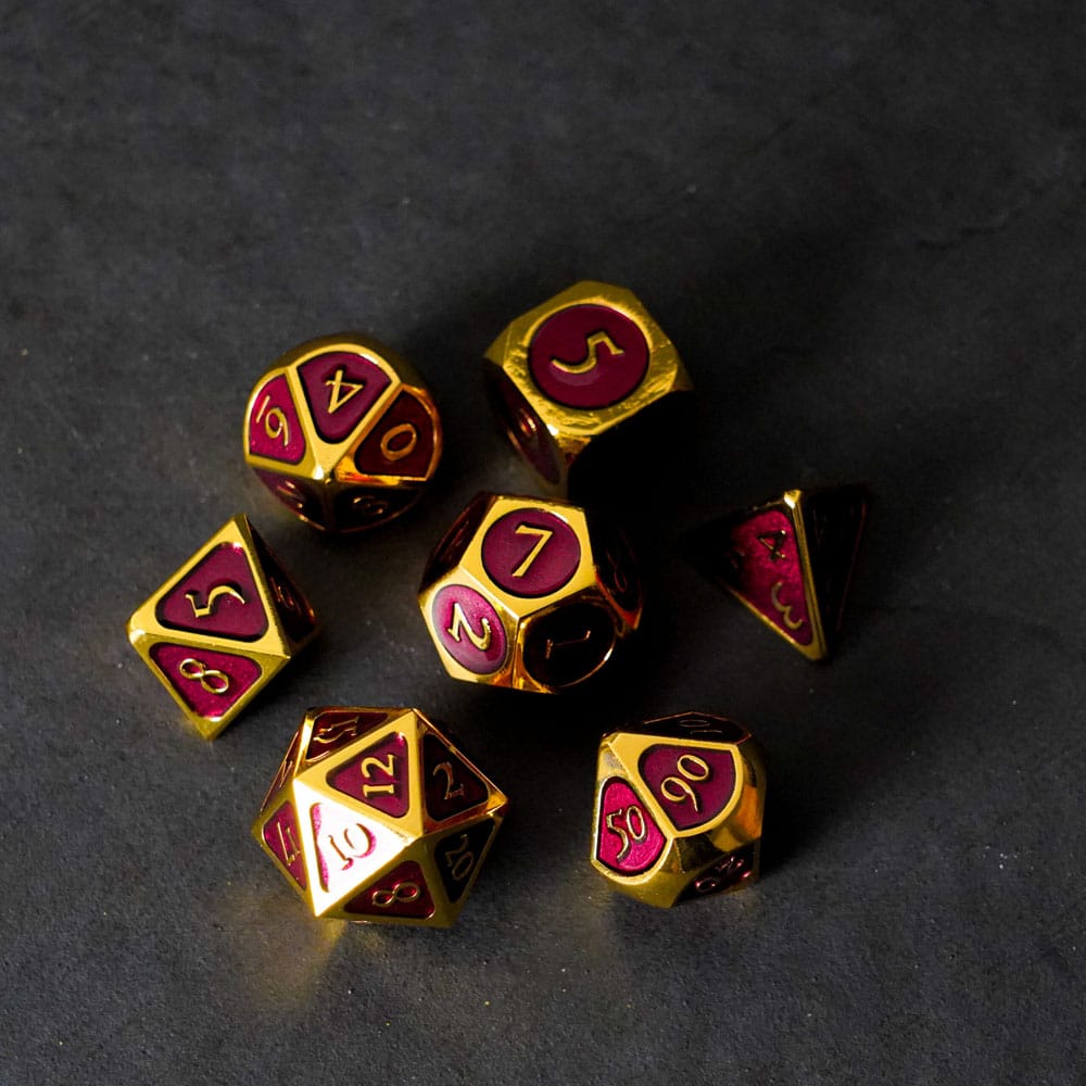 FanRoll  Dice Set Gold with Purple Enamel (7)