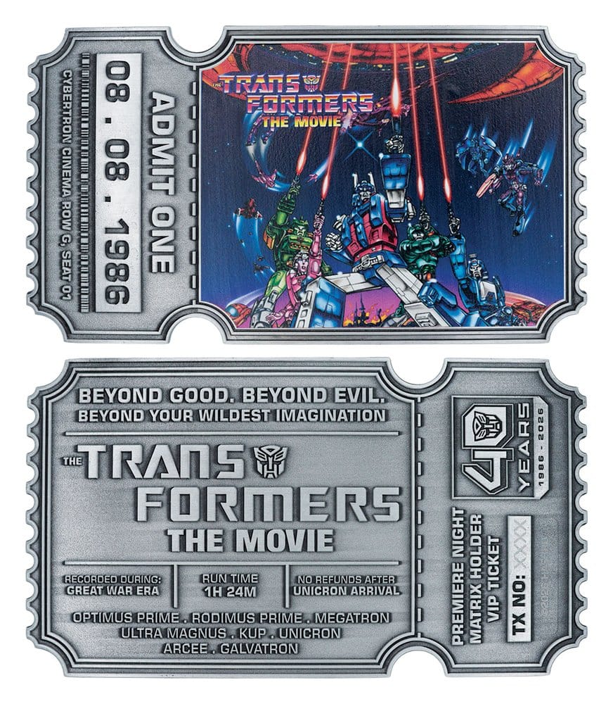 Transformers Replica The Movie 40th Anniversary Movie Ticket Limited Edition 9 x 16 cm